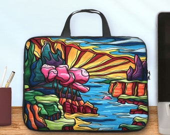 Colorado laptop bag, Southwest landscape printed neoprene sleeve with handles, colorful tablet or laptop handbag form 10 to 17 inch
