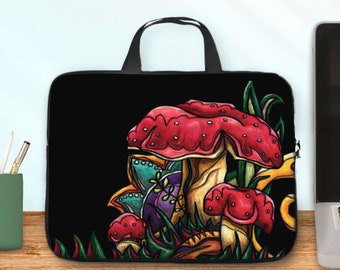 Sac ordinateur champignon avec poignées, peinture amanites imprimée sur housse PC portable ou pochette tablette de 10 à 17 pouces