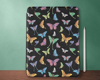 Butterfly case for iPad with pencil holder, Black vegan leather case with stand, Available for A16 11th gen and Air/Pro models