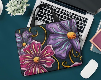 Blumen Computer Tasche, Tablet Reißverschluss Tasche oder Laptop Tasche mit Griffen, Business Accessoires für junge Erwachsene Frauen Geschenk