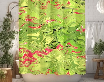 Lime green shower curtain, abstract art printed bathtub or shower stall curtain, unique fabric shower curtain for summer bathroom decor