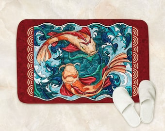 Koi Fish Bath Mat: Japanese Carps Memory Foam Rug