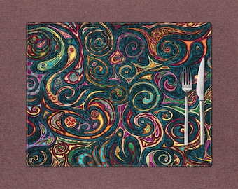 Ethnic placemat set of 4, colorful fabric place mat for dining table, abstract dining mat