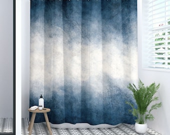 Blue ombre shower curtain, navy blue and white bathtub or shower stall curtain, fabric shower curtain for ocean bathroom decor