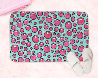 Pink and blue bath mat, fun soap bubbles memory foam bathroom mat