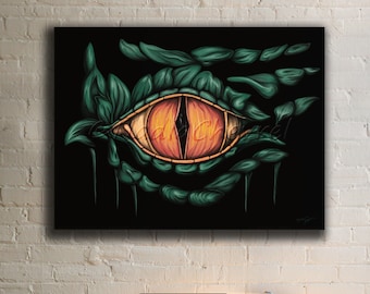 Dragon painting printed on stretched canvas wall art, eye painting fantasy art print for gaming room wall decoration, or reptile lover gifts