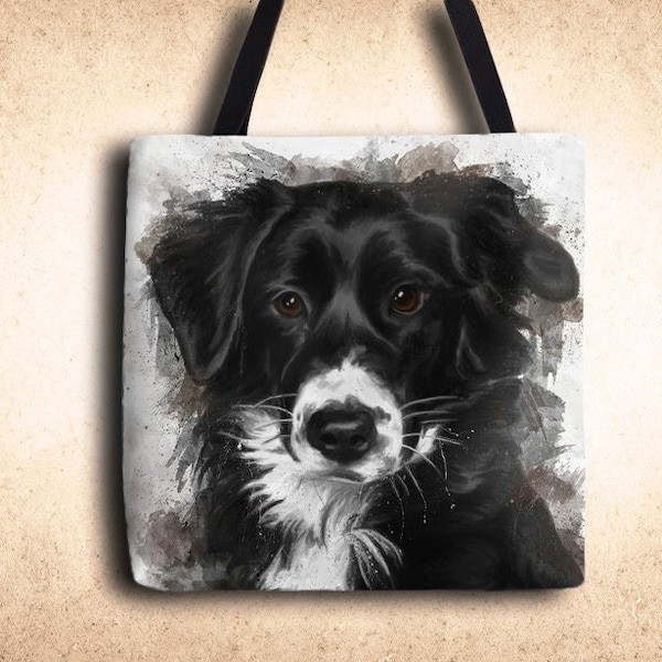 Sac fourre-tout border collie, tote bag en toile pour le travail ou le shopping, idée cadeau pour femme propriétaire d'un chien