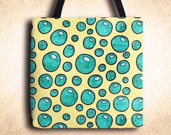 Turquoise bubbles patterned tote bag, graphic durable shoulder bag with fresh pastel colors, canvas tote bag for summer shopping or beach