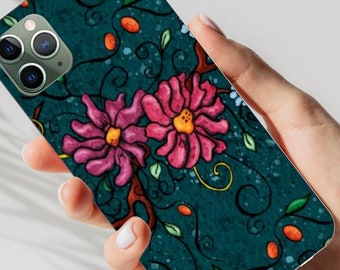 Flower phone case for iPhone, TPU cell phone cover for iPhone 11 12 13 14 XR XS Mini Pro Plus Max, floral accessory for women gift idea