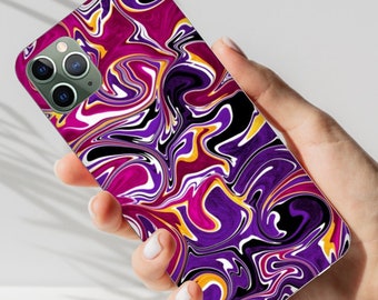 Fuchsia fluid art phone case, TPU phone case for iPhone 11 12 13 XR XS Mini Pro Max, tween girl gifts ideas