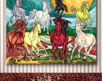 馬　開運絵画　大型 馬 開運絵画 大型 馬 開運絵画 大型 新品 九馬 九頭馬 絵画 開運 絵