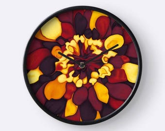 Modern wall clock, abstract art wall clock for colorful floral decor, new apartment gift for nature lover