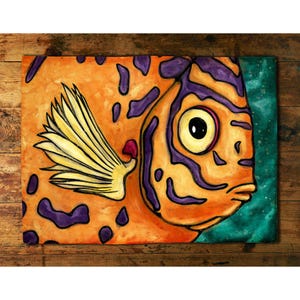 Cartoon fish placemats set, bright deep sea life art printed placemats for ocean table decor, tropical fish place mat for beach house gift