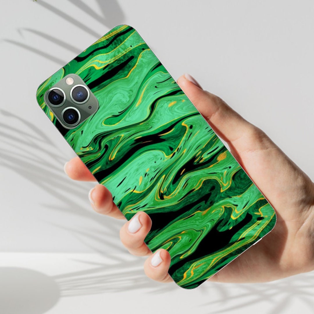 Emerald Green Phone Case, Swirl Marble Texture Case for iPhone 11 12 13
