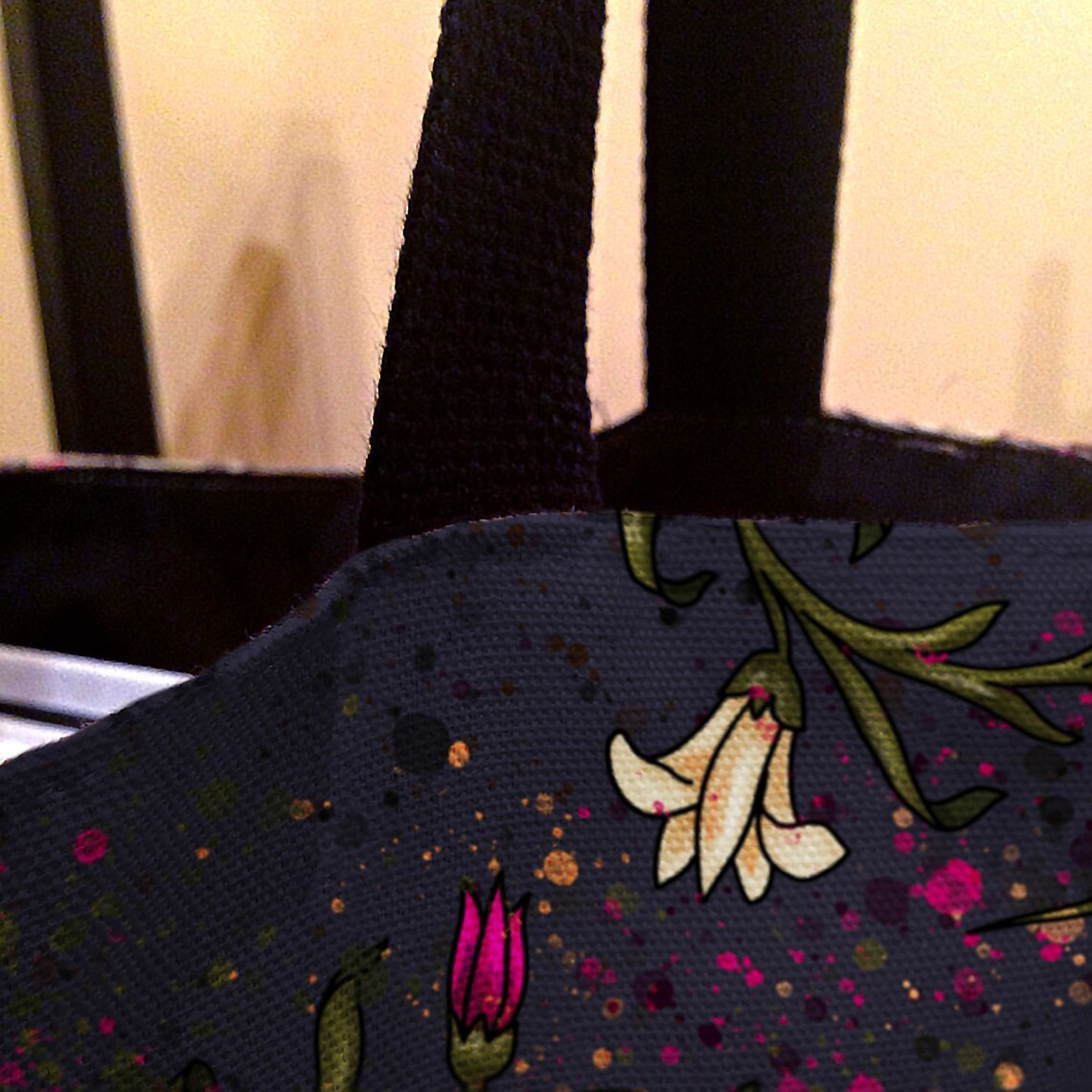 Purple Floral with Yellow All-Over Print Large Tote Bag