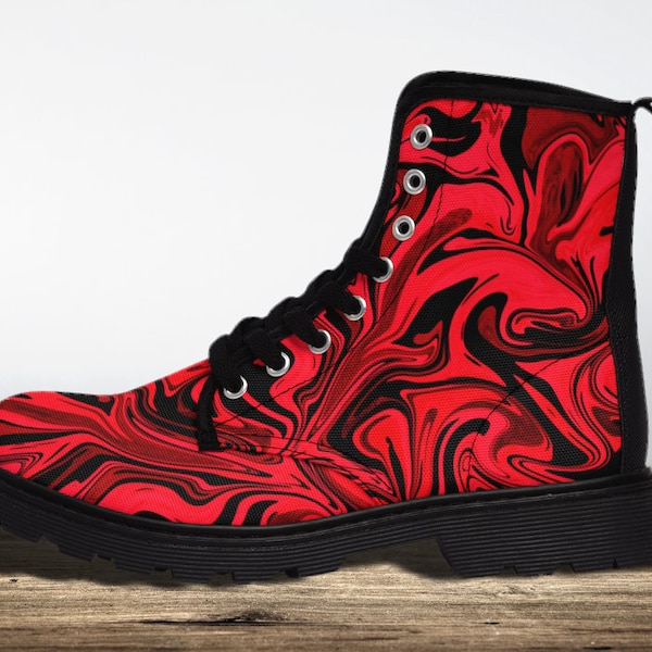 Black and Red Combat Boots Men Etsy