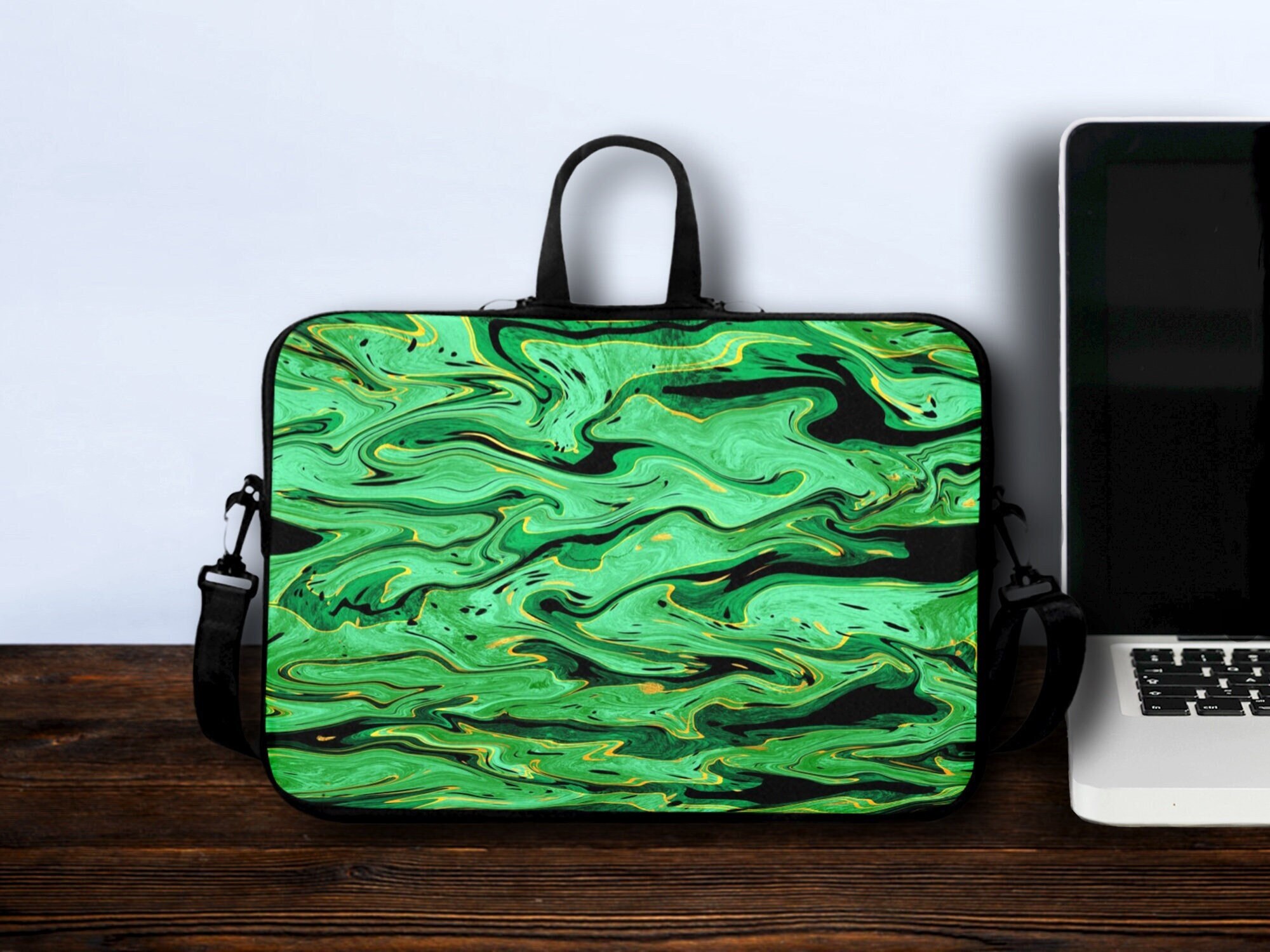 Borsa per computer verde smeraldo con cinturino, custodia con cerniera per  tablet con arte in marmo