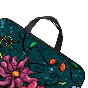 Floral laptop bag, laptop sleeve with handles, women computer case or neoprene tablet pouch from 10 to 17 inch image 3