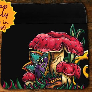 Rabat champignons rouges pour sac besace, rabat interchangeable imprimé champignons colorés, rabat pour sac en tissu pour cadeau étudiant