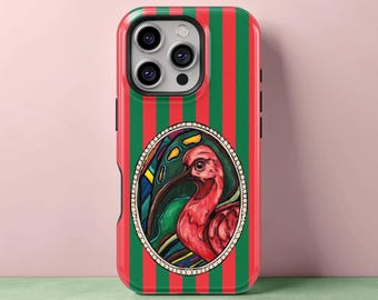 Red bird Tough Phone Case for iPhone 17 to 11 with Optional MagSafe compatibility, Glossy/Matte Finish, Maximalist ibis bird lover gift