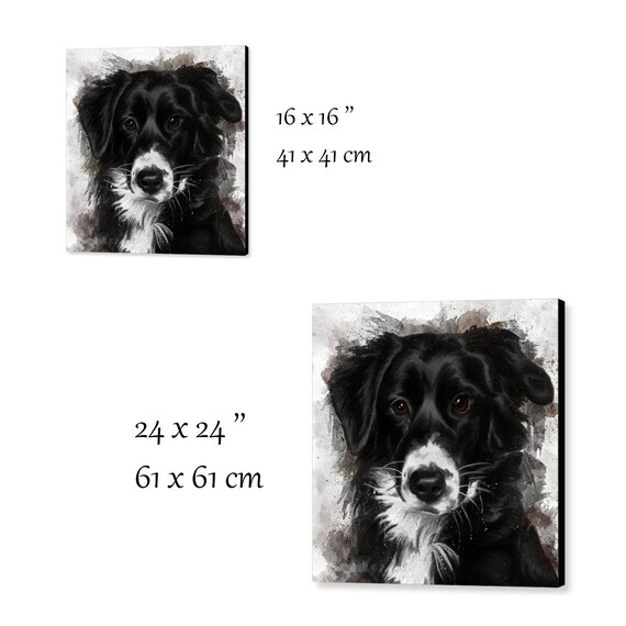 Tableau Chien Berger Australien Portrait Chien Noir Et Blanc Peinture Digitale Imprimée Sur Toile Portraits Danimaux Sur Commande