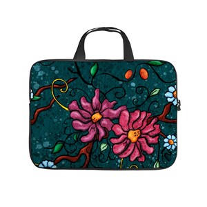 Floral laptop bag, laptop sleeve with handles, women computer case or neoprene tablet pouch from 10 to 17 inch image 7