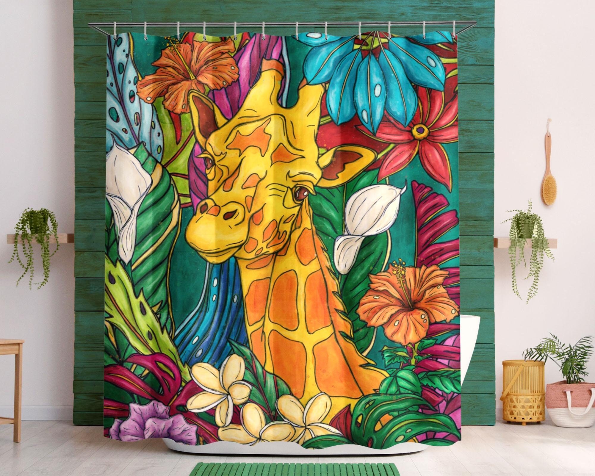 Duschvorhang Mit Giraffenpaar & Rosen - Wasserdicht, 183x183-213 Cm, Romantisches Design Für Badezimmer