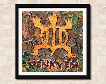 Denkyem adinkra wall art, ancient west Africa turtle symbol for adaptability poster, bright african wall decor