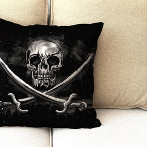 Pirate skull throw pillow cover, punk rock couch accent cushion, decorative goth human skull throw pillow for pirate gifts for men idea image 6