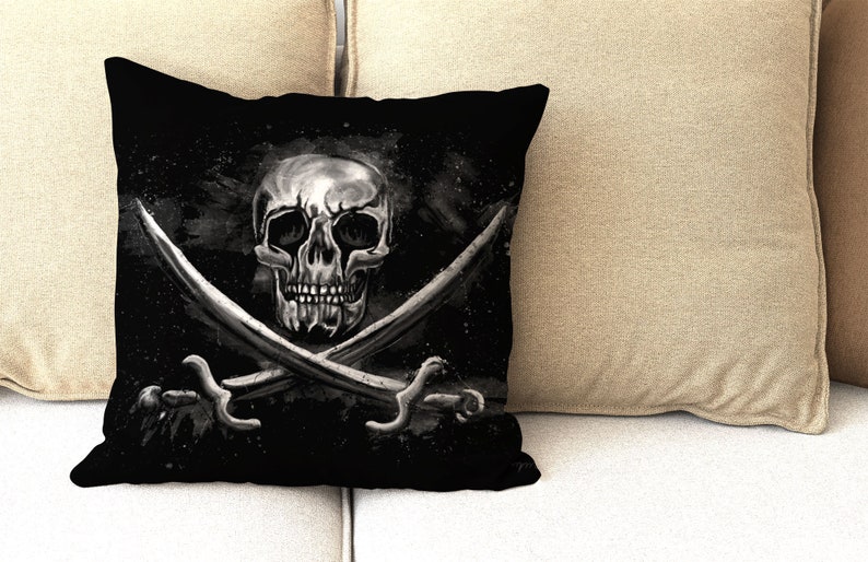 Pirate skull throw pillow cover, punk rock couch accent cushion, decorative goth human skull throw pillow for pirate gifts for men idea image 6