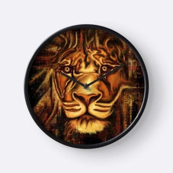 Horloge Imprimée Tête de Lion, Décoration Murale d'intérieur Animal