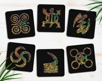 Adinkra coasters, custom cork back coasters sets for dining table decor, African symbols drink coasters for   housewarming gift