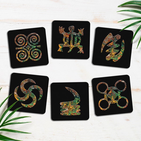 Dessous de verre symboles Adinkra, composez votre set de sous-verres au dessous liège, décoration de table thème Afrique