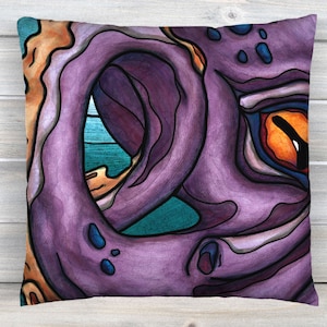 Octopus pillow cover, bright kraken throw pillow case for kid or tween, over the bed decorative cushion cover for fantasy beach house decor