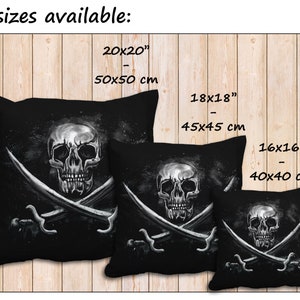 Pirate skull throw pillow cover, punk rock couch accent cushion, decorative goth human skull throw pillow for pirate gifts for men idea image 2