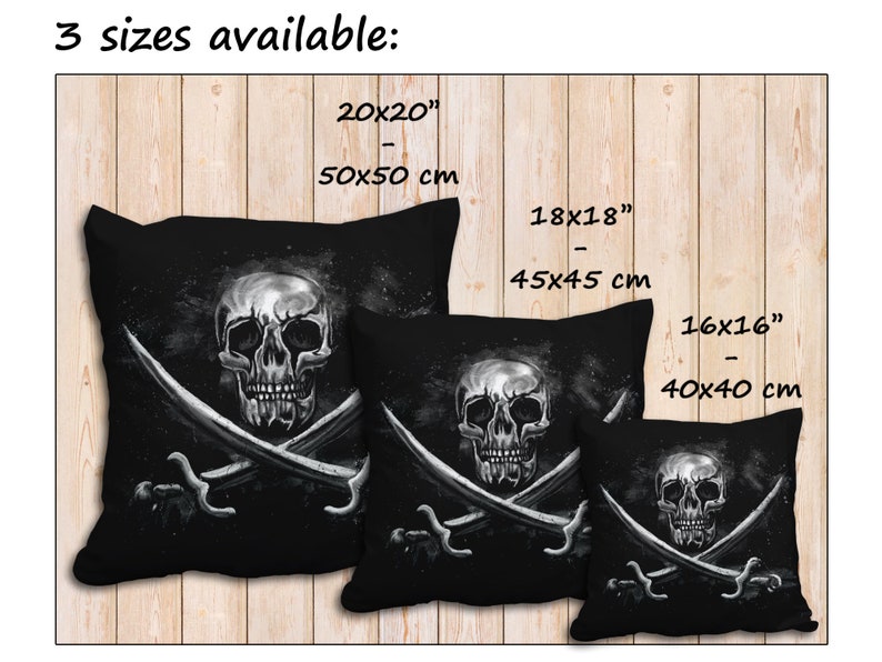 Pirate skull throw pillow cover, punk rock couch accent cushion, decorative goth human skull throw pillow for pirate gifts for men idea image 2