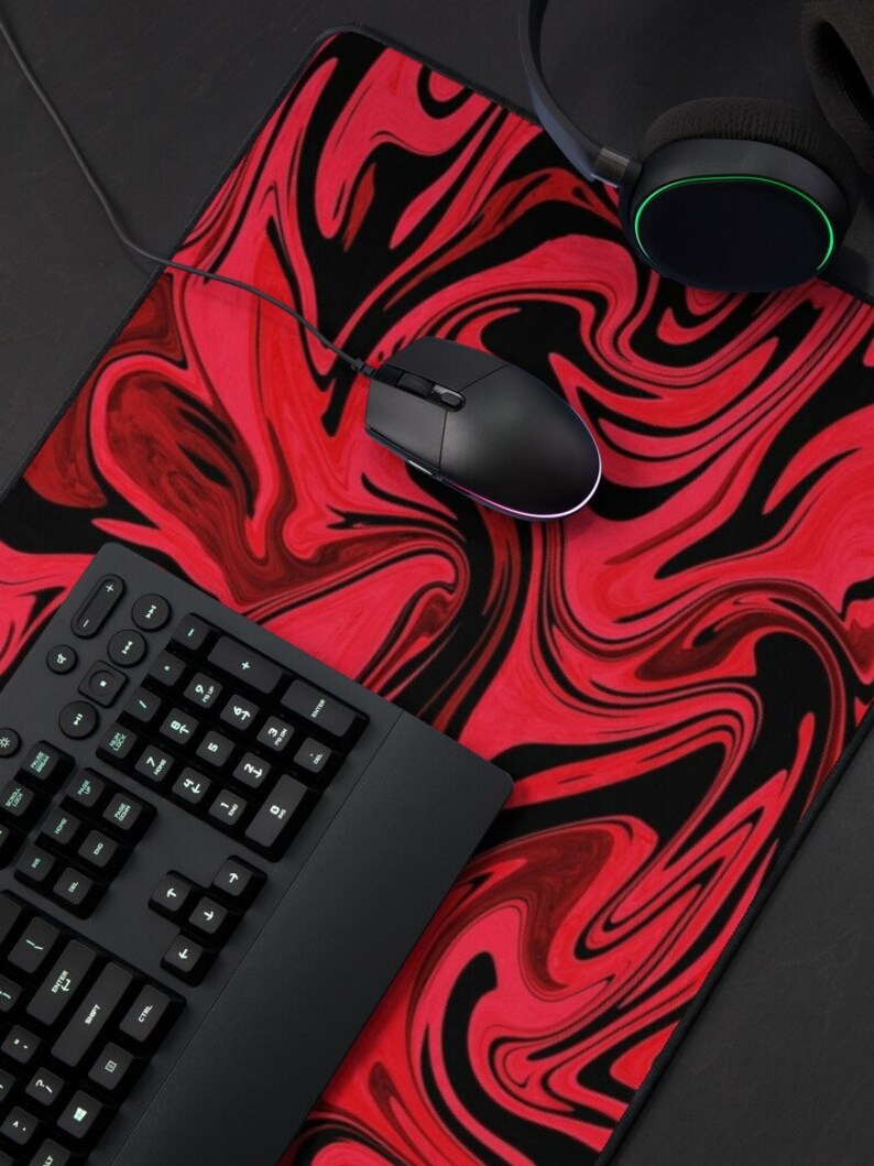 Red and Black Abstract XXL Mousepad Liquid Marble Mouse Pad Etsy