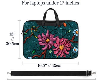 Floral Laptop Bag With Shoulder Strap and Handles, Faux-leather