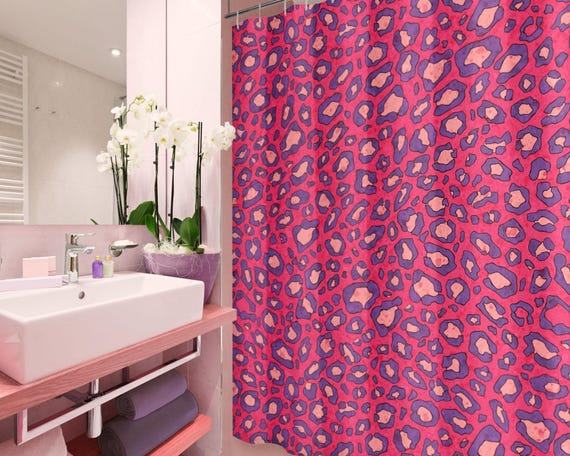 Bow Cute Pink Shower Curtain, Preppy Girly Pink Shower Curtain Set Bow