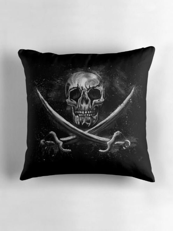 Coussin Drapeau Pirate, Housse de Coussin Imprimée Crâne Pirate en Noir et Blanc, Accessoire Décorat