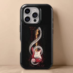 Electric guitar phone case - Magnetic option, tough phone case for iPhone 11 to 16 Pro Max, Galaxy, and Pixel series, rock musician gift