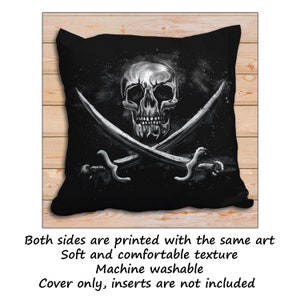Pirate skull throw pillow cover, punk rock couch accent cushion, decorative goth human skull throw pillow for pirate gifts for men idea image 3