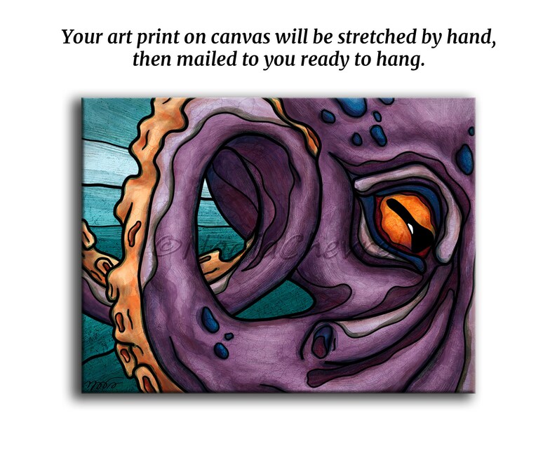Tableau peinture pieuvre géante, art contemporain de monstre marin imprimé sur toile, peinture kraken fantasy pour décoration chambre ado image 2