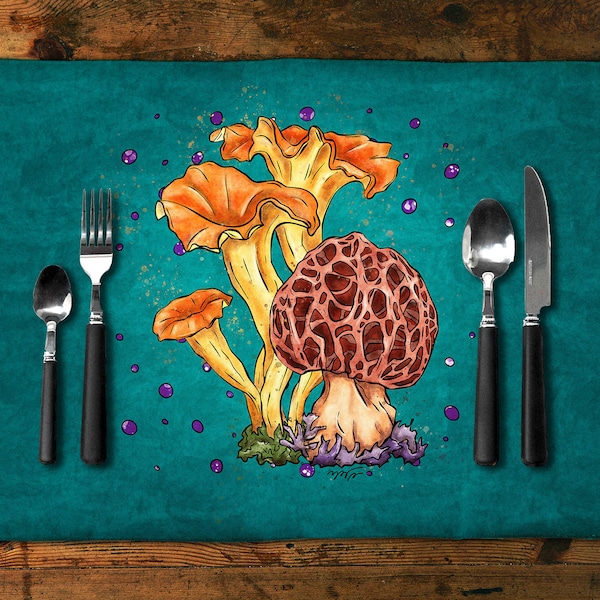 Set de table motif morilles, sets imprimés champignons comestibles pour décoration table de dîner automne, cadeau déco maison de campagne