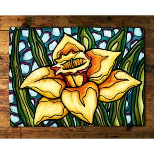 Daffodil art placemats set, spring flower art printed placemats for bright table decor, housewarming gift for country or farm house decor