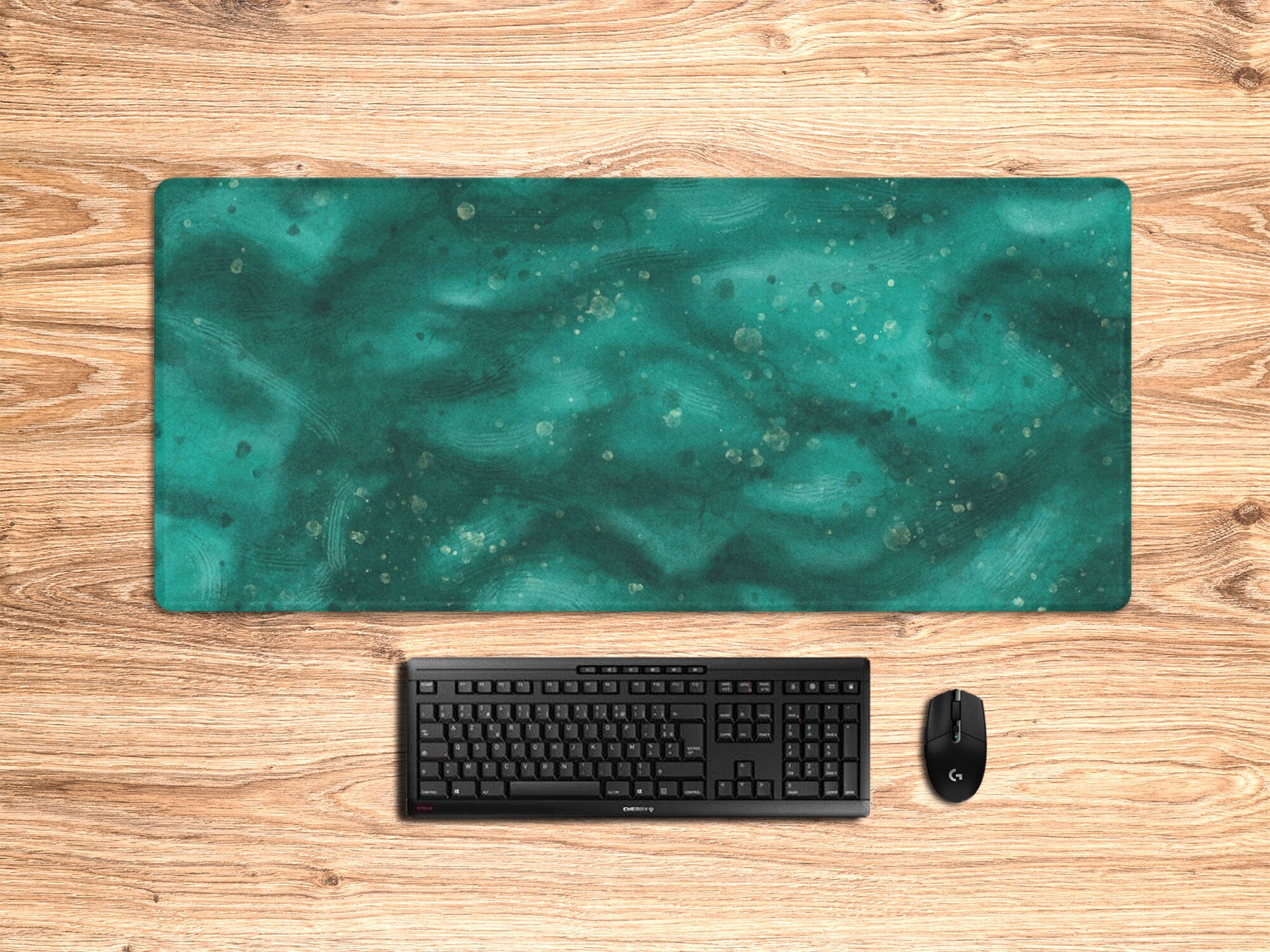 Tapis De Souris XXL 80x40 Cm Motif Marbre Bleu/turquoise/or - Surface Tissu, Base Caoutchouc Antidérapante - Bureau, Gaming