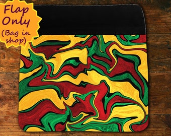 Colorful rasta flap for crossbody bag, Additional flap printed with abstract reggae colors pattern, Flap for unisex fabric messenger bag