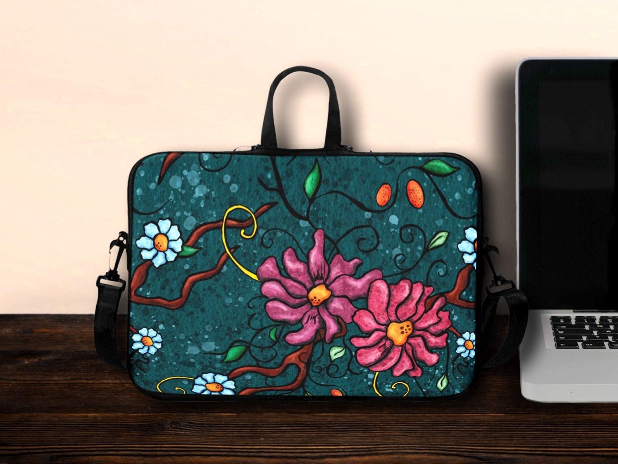  Inhomer Laptop Shoulder Bag Watercolor Spring Flowers Red Blue  Messenger Carrying Handbag Case Sleeve Briefcase fits in 13.4-14.5 inch  Notebook Computer Tablets : Electronics