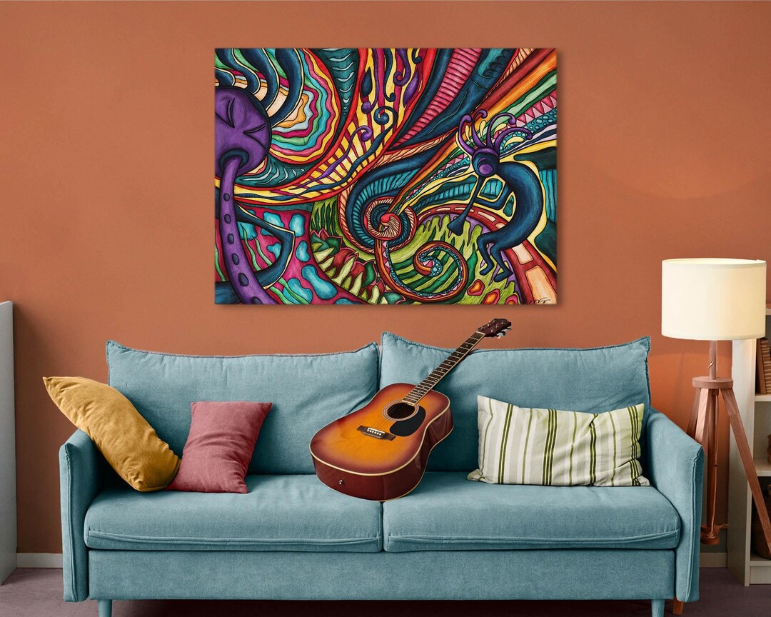 Kokopelli Large Canvas Wall Art, Colorful Southwestern Painting