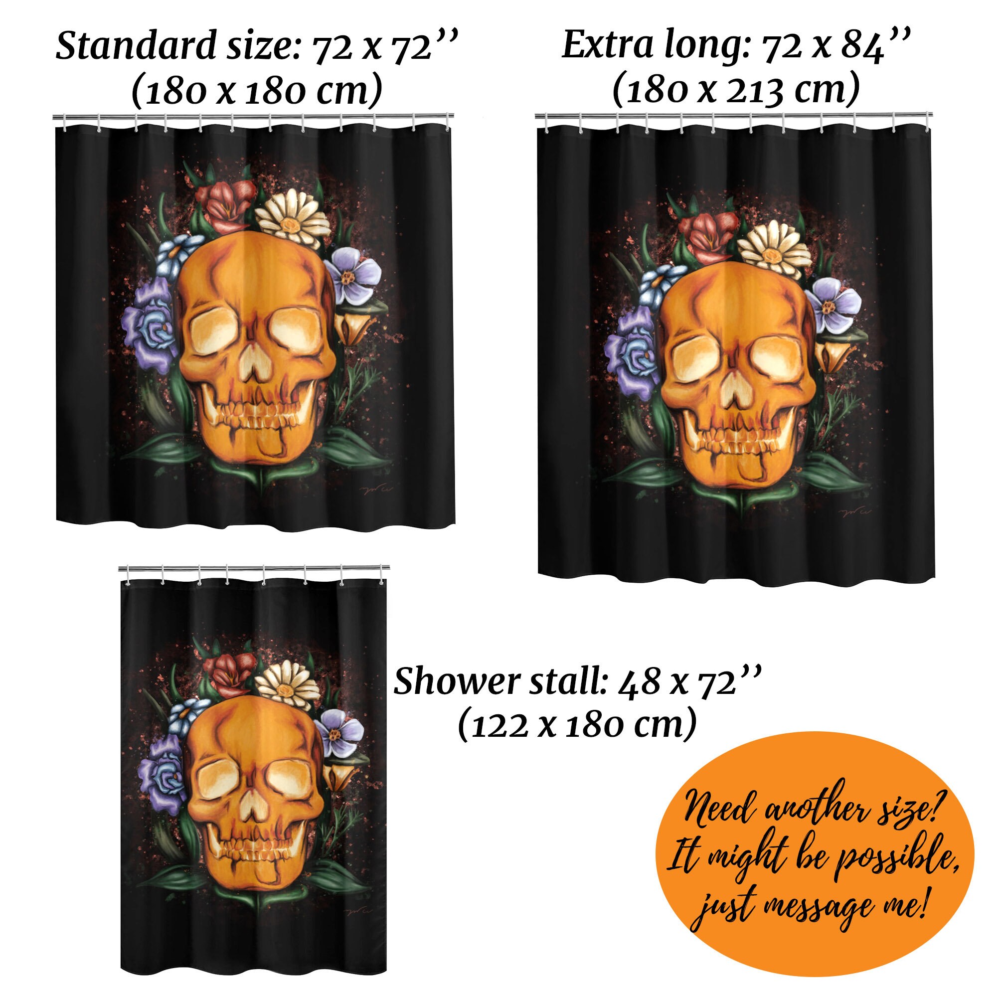 Duschvorhang Mit Totenkopf & Blumen-Motiv - Gothic-Vintage, 178x178 Cm, Polyester, Inkl. Haken